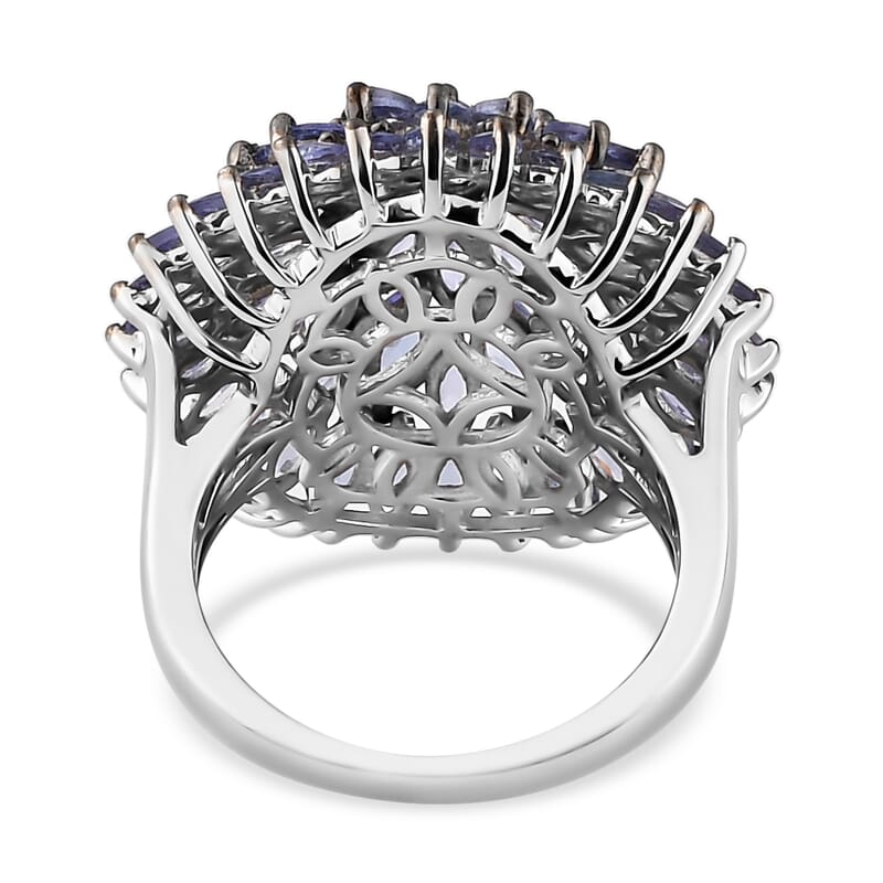 Tanzanite Floral Spray Ring in Platinum Over Sterling Silver (Size 10.0) 7.10 Grams 4.75 ctw