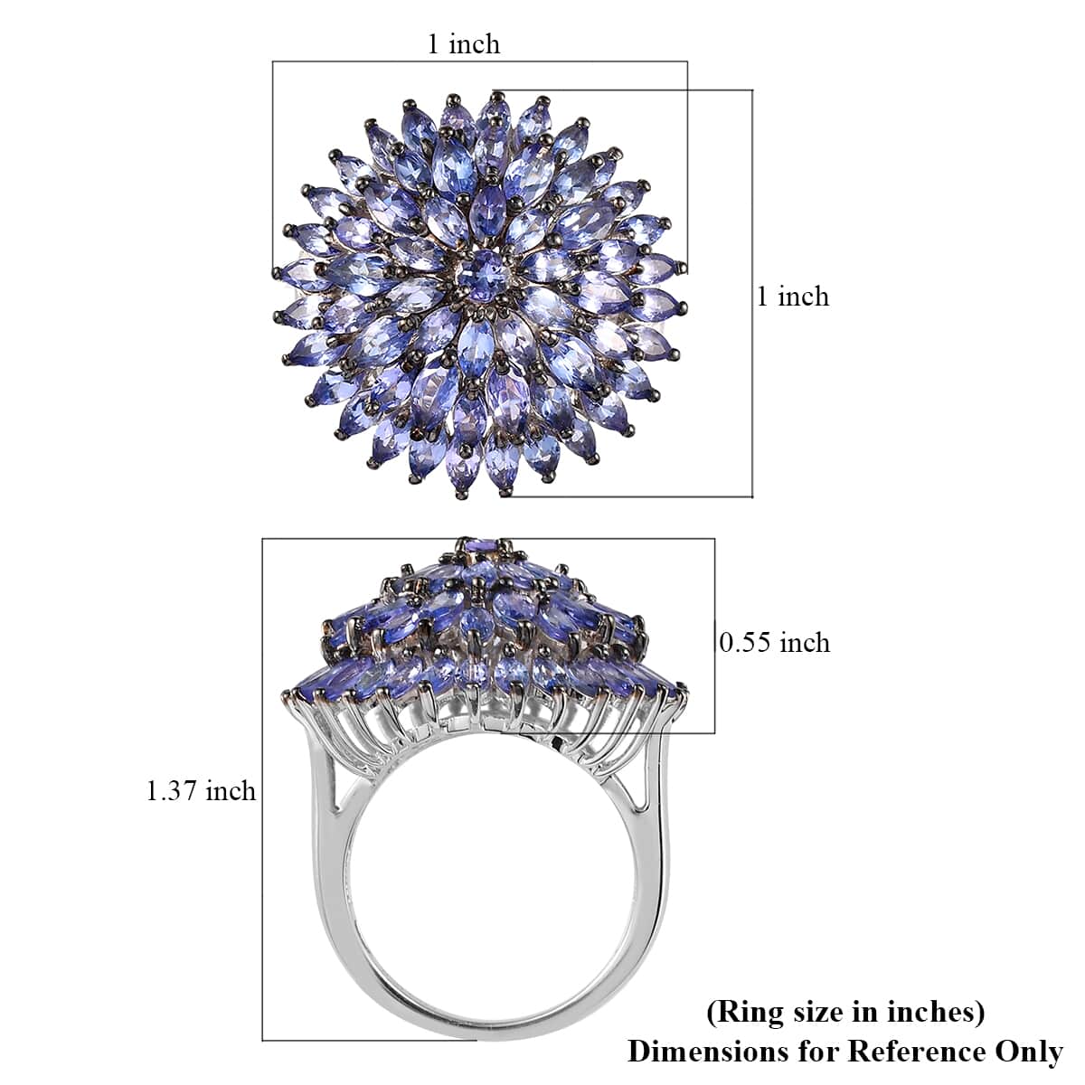 Tanzanite Floral Spray Ring in Platinum Over Sterling Silver (Size 10.0) 7.10 Grams 4.75 ctw image number 5