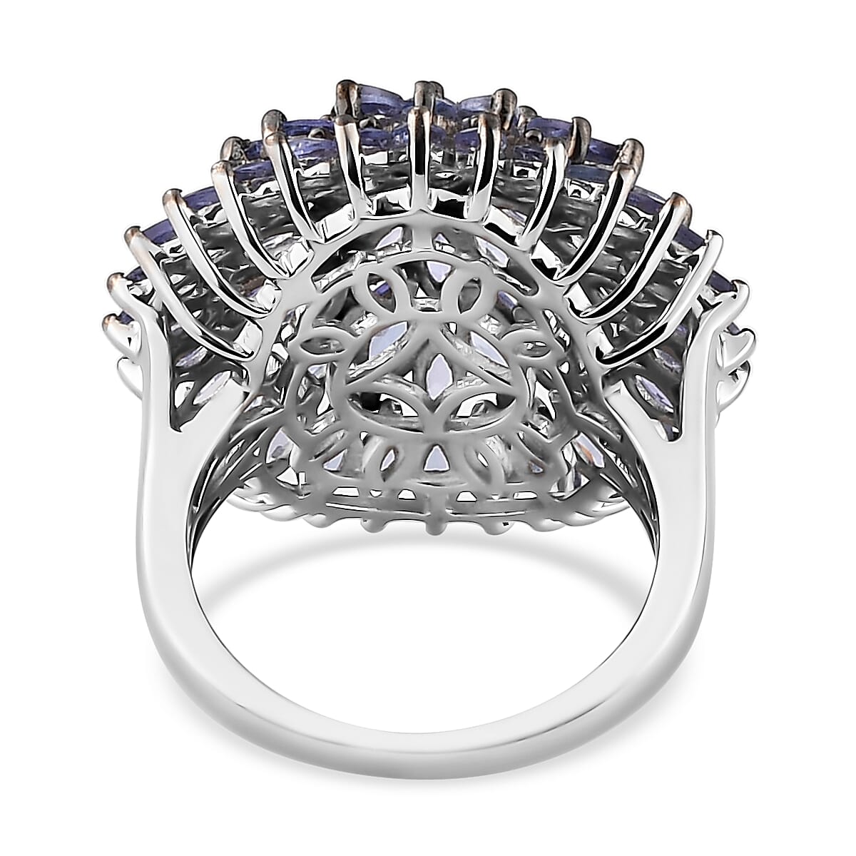 Tanzanite Floral Spray Ring in Platinum Over Sterling Silver (Size 6.0) 4.75 ctw