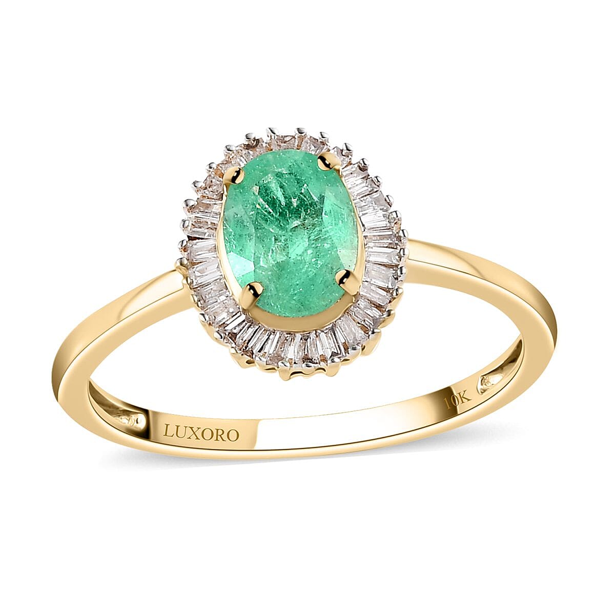 Doorbuster LUXORO 10K Yellow Gold AA Premium Boyaca Colombian Emerald, Diamond (G-H, I3) Halo Ring (Size 7.0) 1.00 ctw image number 0