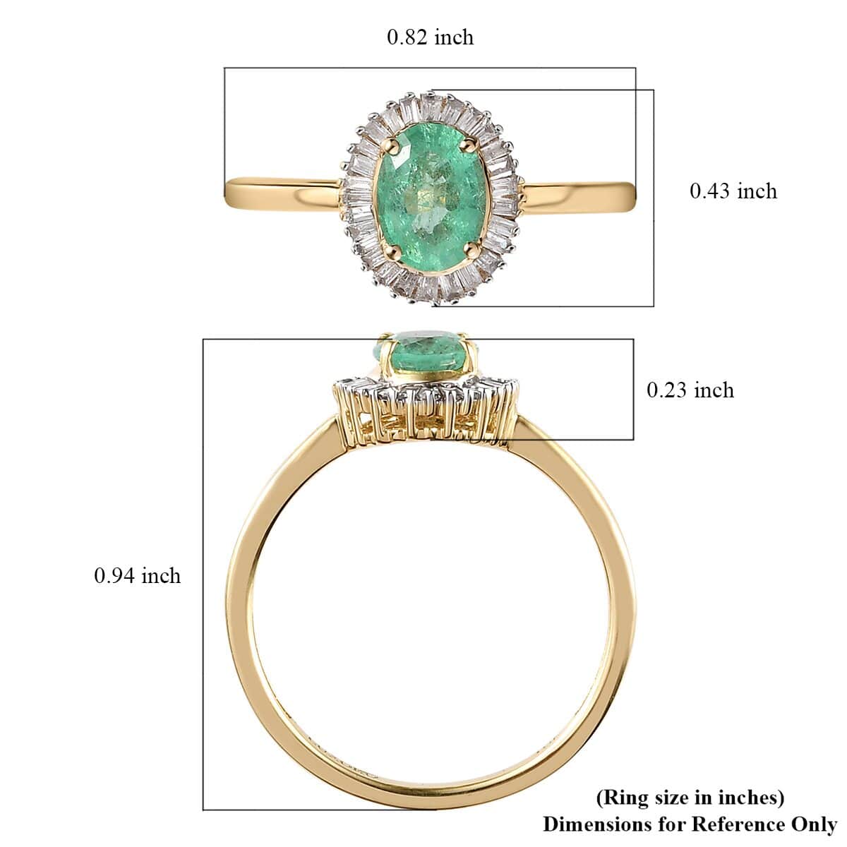 Doorbuster LUXORO 10K Yellow Gold AA Premium Boyaca Colombian Emerald, Diamond (G-H, I3) Halo Ring (Size 7.0) 1.00 ctw image number 5