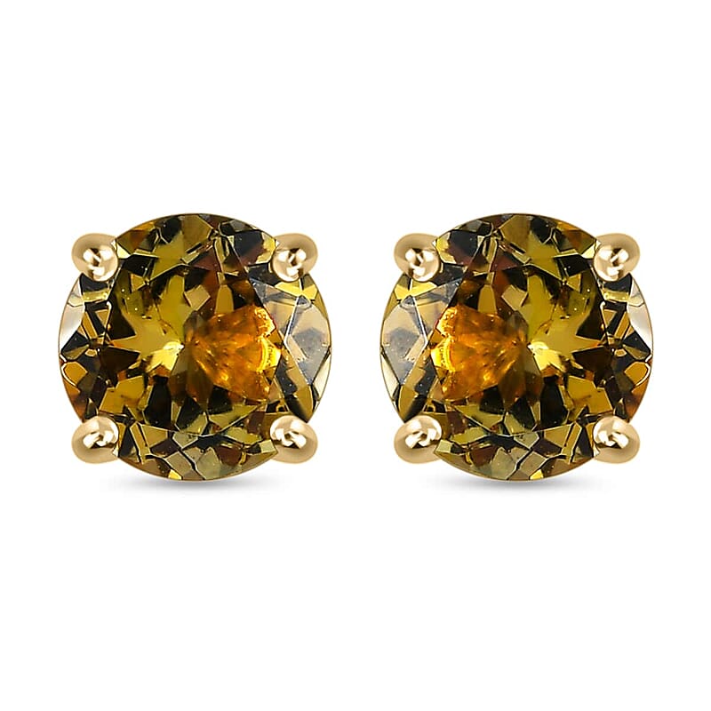Luxoro Premium Golden Tanzanite 1.50 ctw Stud Earrings 10K Yellow Gold, Natural Tanzanite Solitaire Studs