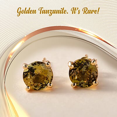 Luxoro Premium Golden Tanzanite 1.50 ctw Stud Earrings 10K Yellow Gold, Natural Tanzanite Solitaire Studs