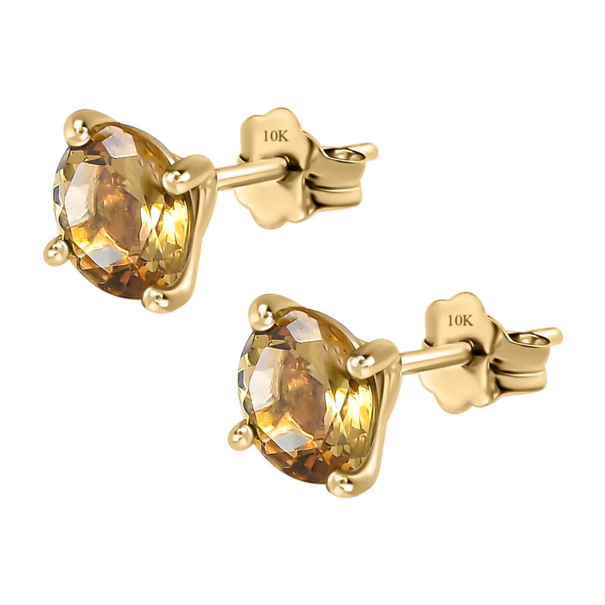 Luxoro Premium Golden Tanzanite Stud Earrings 10K Yellow Gold, Natural Tanzanite Solitaire Studs 1.50 ctw image number 4
