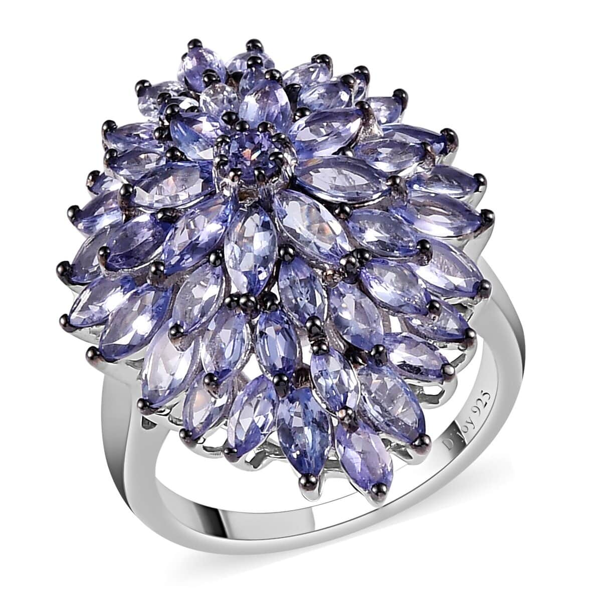 Tanzanite Floral Spray Ring in Platinum Over Sterling Silver (Size 7.0) 4.75 ctw image number 0