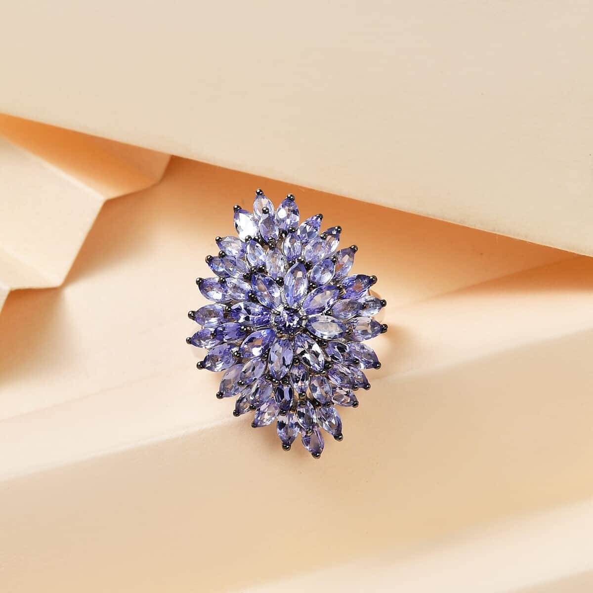 Tanzanite Floral Spray Ring in Platinum Over Sterling Silver (Size 7.0) 4.75 ctw image number 1