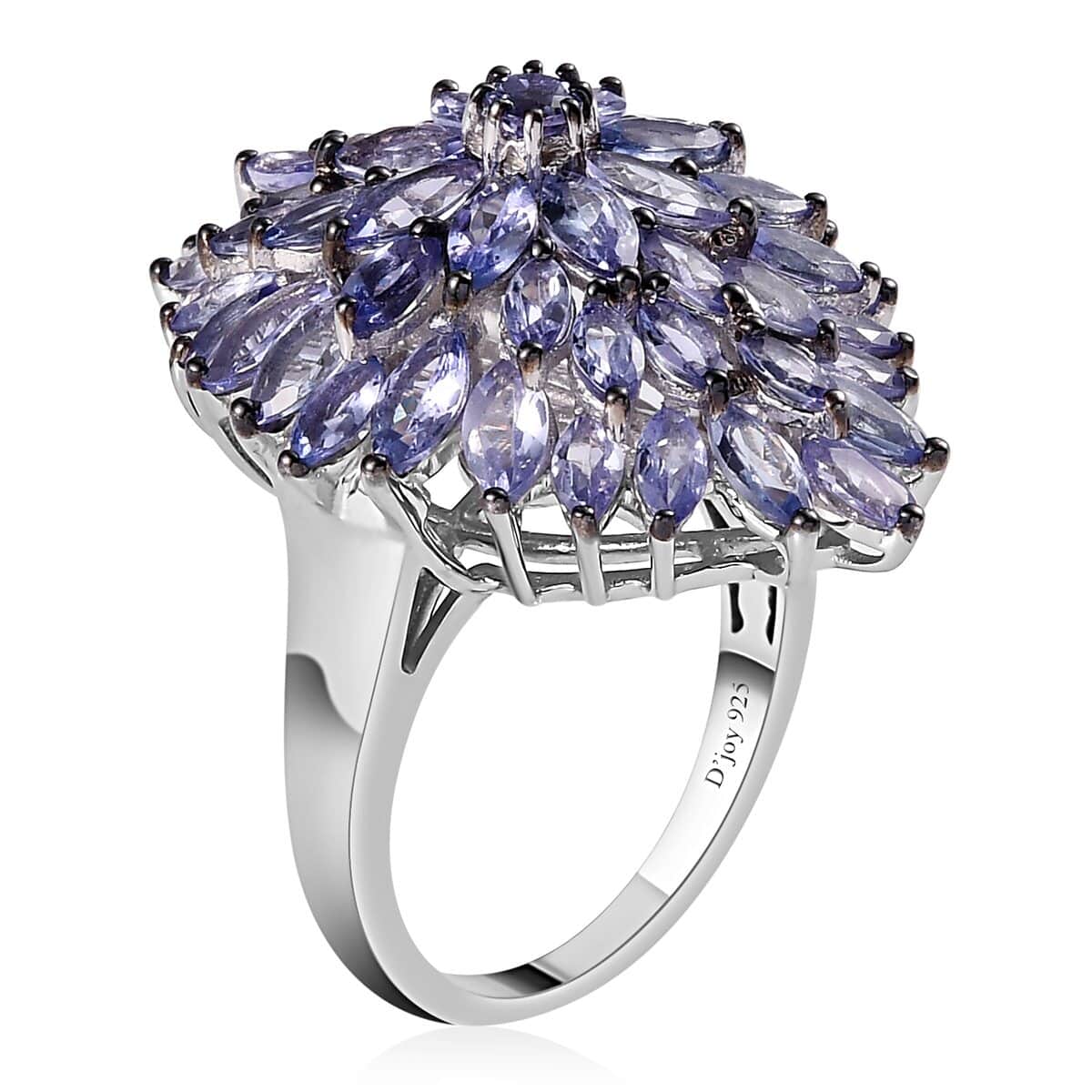 Tanzanite Floral Spray Ring in Platinum Over Sterling Silver (Size 7.0) 4.75 ctw image number 3