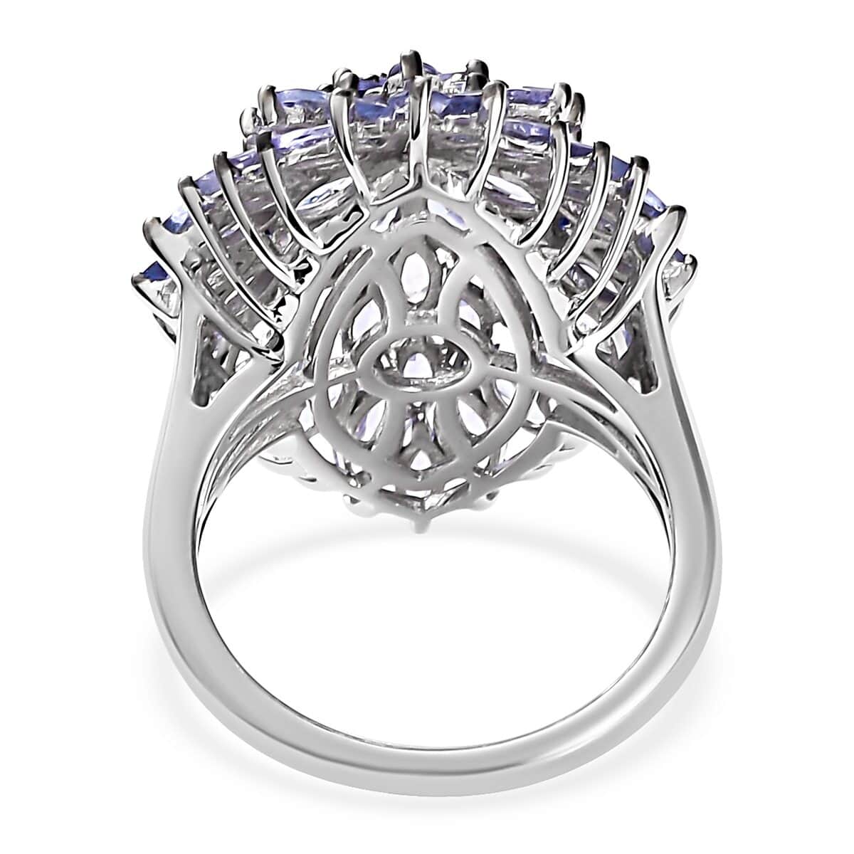 Tanzanite Floral Spray Ring in Platinum Over Sterling Silver (Size 7.0) 4.75 ctw image number 4