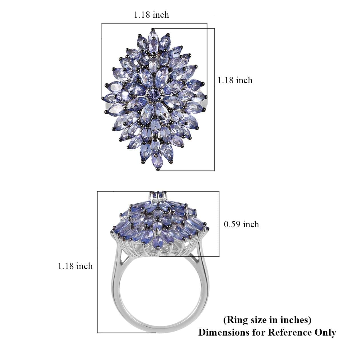 Tanzanite Floral Spray Ring in Platinum Over Sterling Silver (Size 7.0) 4.75 ctw image number 5