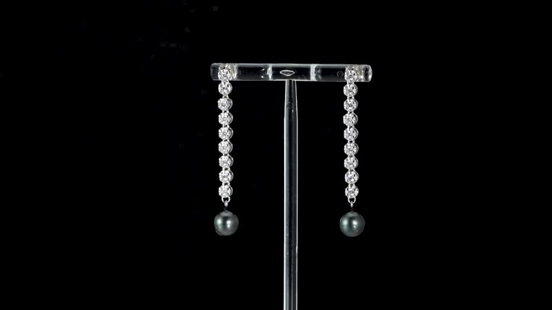 Tahitian Cultured Pearl Drop Earrings, White Zircon Accent Earrings, Rhodium Over Sterling Silver Earrings, Pearl Earrings, Pearl Jewelry For Her  0.90 ctw