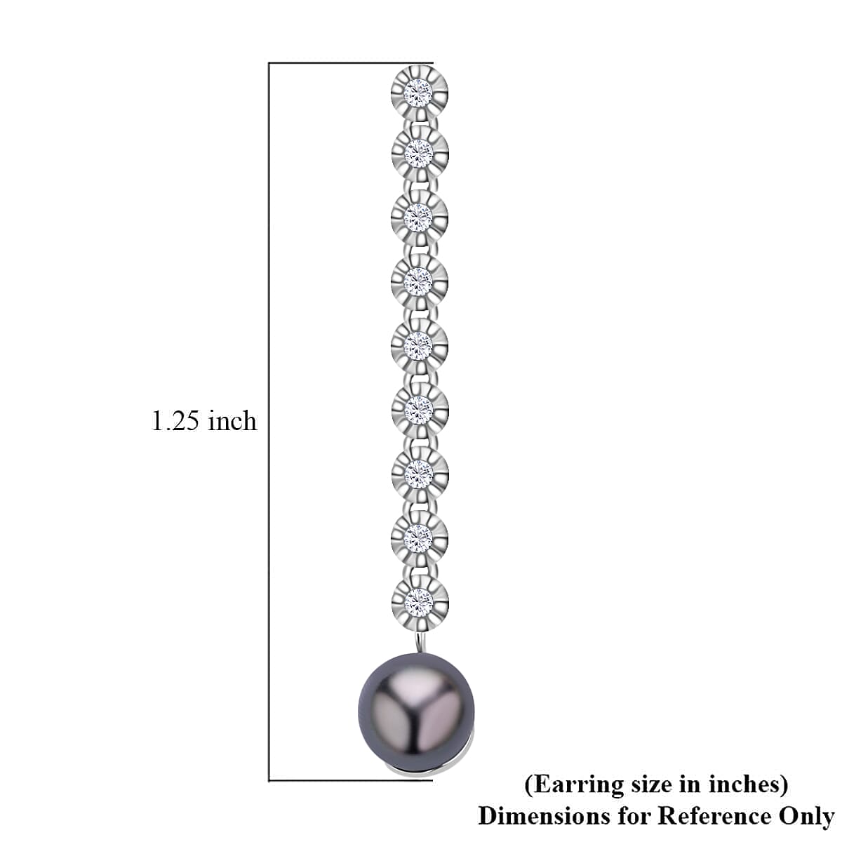 Tahitian Cultured Pearl 8-9mm and Natural White Zircon Earrings in Rhodium Over Sterling Silver 0.90 ctw image number 4