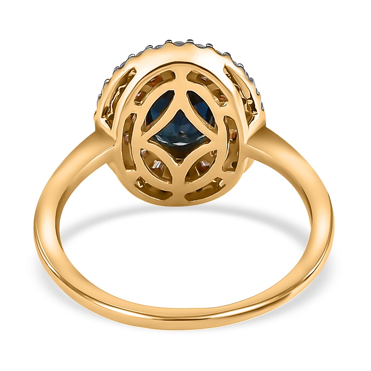 LUXORO 10K Yellow Gold Premium Monte Belo Indicolite and G-H I3 Diamond Double Halo Ring (Size 8.0) 1.10 ctw image number 4