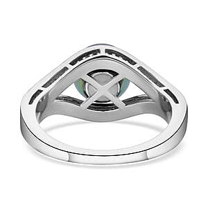 Tahitian Pearl and White Zircon 7.18 ctw Fancy Ring in Rhodium Over Sterling Silver (Size 10)