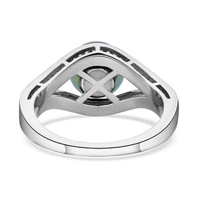 Tahitian Pearl and White Zircon 7.18 ctw Fancy Ring in Rhodium Over Sterling Silver (Size 10)