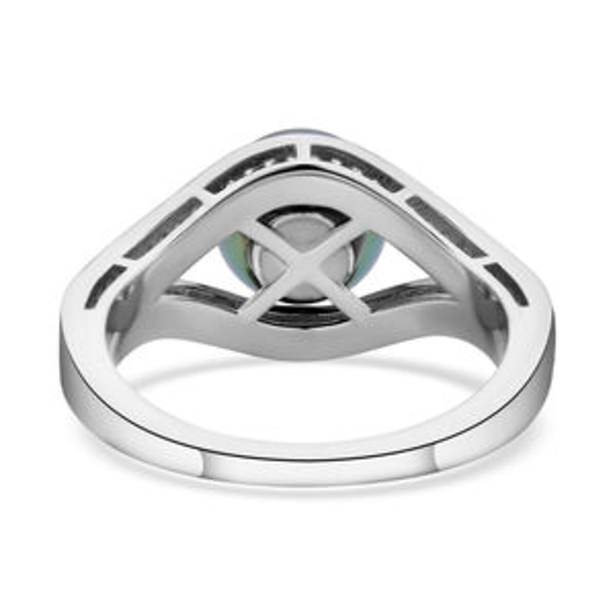 Tahitian Pearl and White Zircon 7.18 ctw Fancy Ring in Rhodium Over Sterling Silver (Size 11.5) image number 5