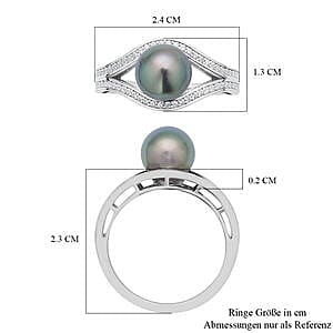 Tahitian Pearl and White Zircon 7.18 ctw Fancy Ring in Rhodium Over Sterling Silver (Size 11.5)