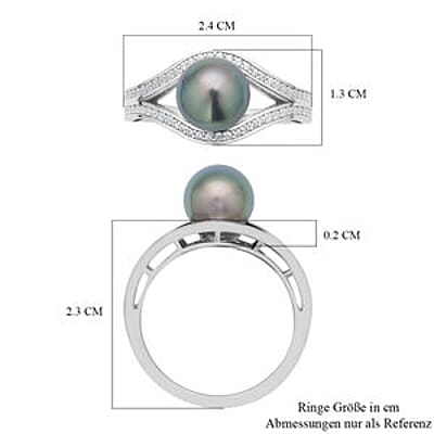 Tahitian Pearl and White Zircon 7.18 ctw Fancy Ring in Rhodium Over Sterling Silver (Size 11.5)