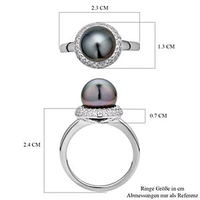 Tahitian Pearl and White Zircon 6.92 ctw Fancy Ring in Rhodium Over Sterling Silver (Size 11.5)