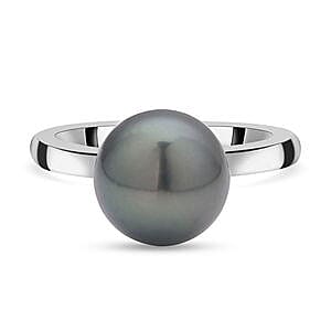 Tahitian Pearl 7.22 ctw Fancy Ring in Rhodium Over Sterling Silver (Size 5.5)