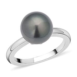 Tahitian Pearl 7.22 ctw Fancy Ring in Rhodium Over Sterling Silver (Size 5.5)