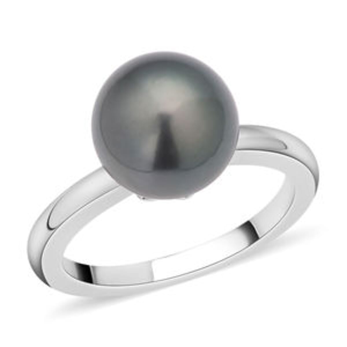 Tahitian Pearl 7.22 ctw Fancy Ring in Rhodium Over Sterling Silver (Size 5.5) image number 3