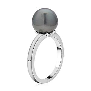 Tahitian Pearl 7.22 ctw Fancy Ring in Rhodium Over Sterling Silver (Size 5.5)