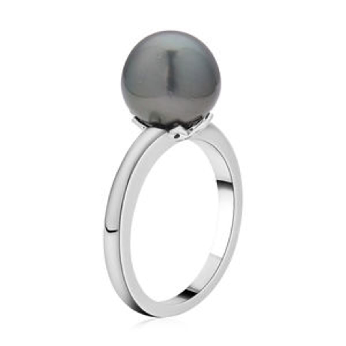Tahitian Pearl 7.22 ctw Fancy Ring in Rhodium Over Sterling Silver (Size 5.5) image number 4