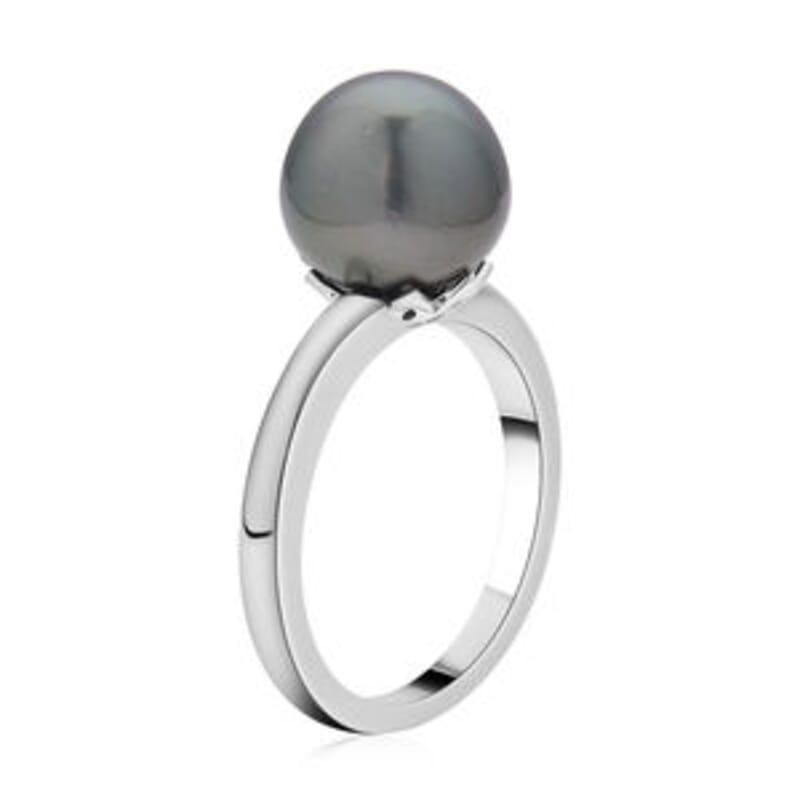 Tahitian Pearl 7.22 ctw Fancy Ring in Rhodium Over Sterling Silver (Size 5.5)