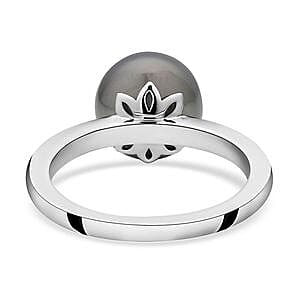 Tahitian Pearl 7.22 ctw Fancy Ring in Rhodium Over Sterling Silver (Size 5.5)