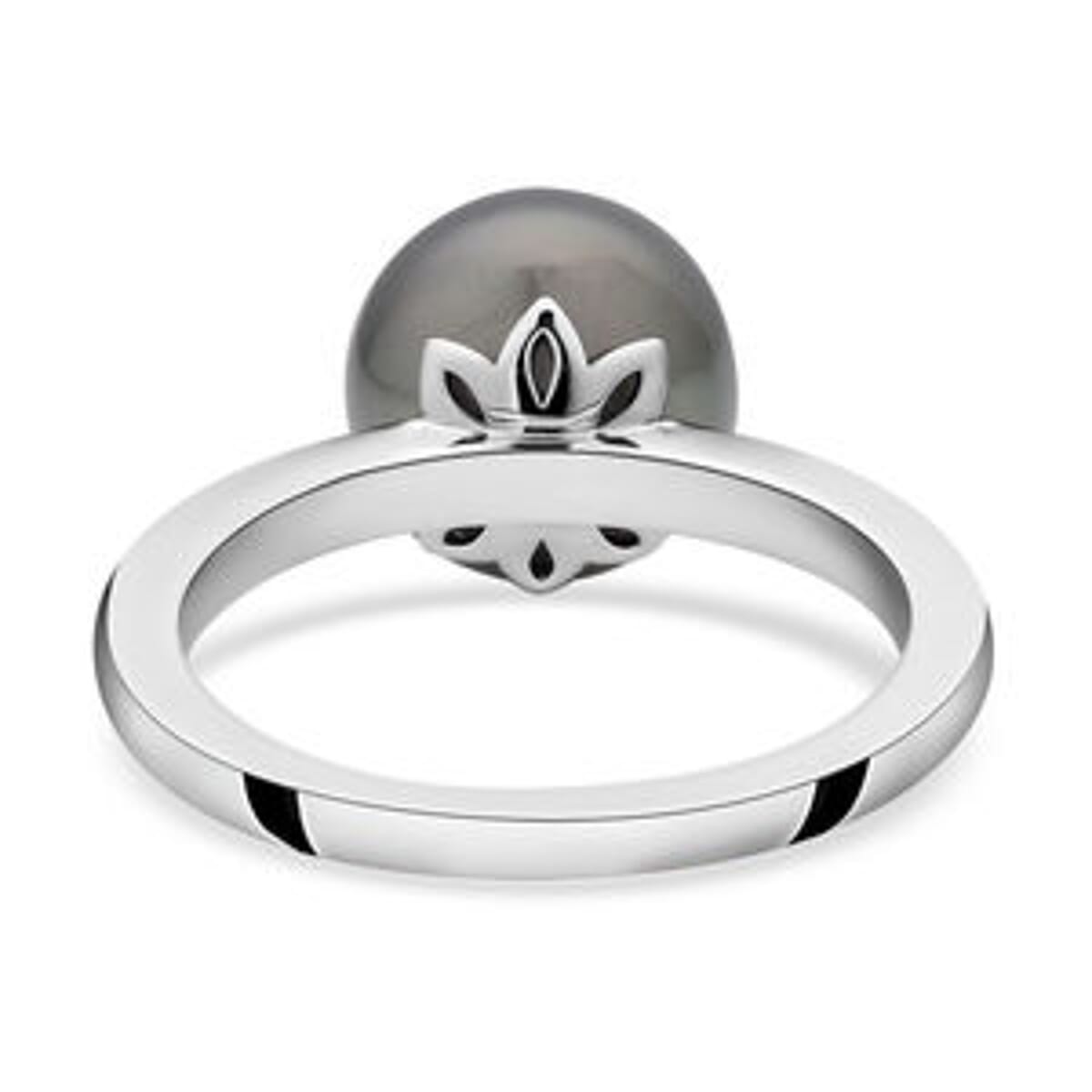 Tahitian Pearl 7.22 ctw Fancy Ring in Rhodium Over Sterling Silver (Size 5.5) image number 5