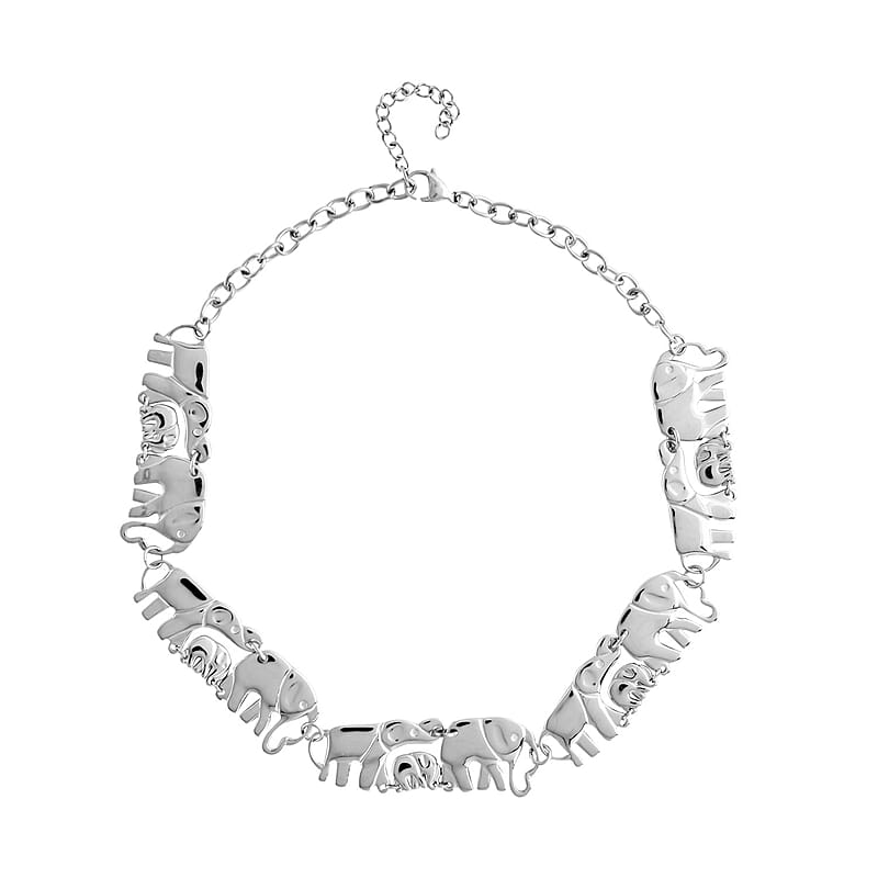 Elephant Family Necklace (18-20 Inches) in Stainless Steel (51 g) , Tarnish-Free, Waterproof, Sweat Proof Jewelry
