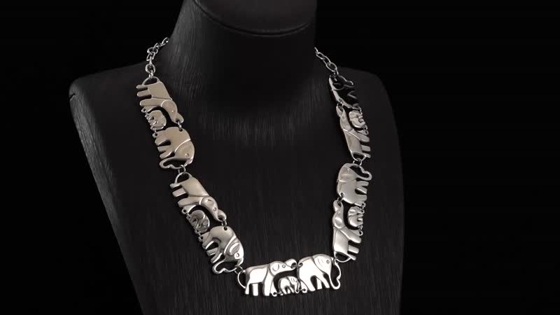 Elephant Family Necklace 18-20 Inches in Stainless Steel 51 Grams