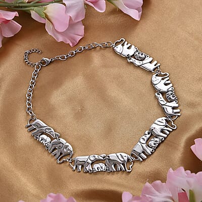 Elephant Family Necklace (18-20 Inches) in Stainless Steel (51 g) , Tarnish-Free, Waterproof, Sweat Proof Jewelry