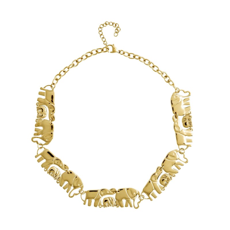 Elephant Family Necklace (18-20 Inches) in ION Plated YG Stainless Steel (51 g) | Tarnish-Free, Waterproof, Sweat Proof Jewelry