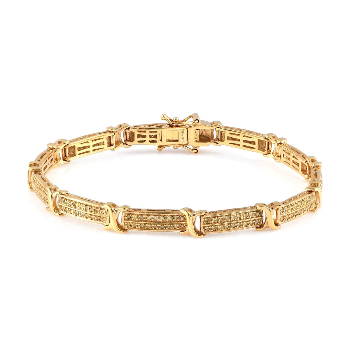 Natural Yellow Diamond I3 2 Row Bracelet in Vermeil Yellow Gold Over Sterling Silver (7.50 In) 1.00 ctw image number 0