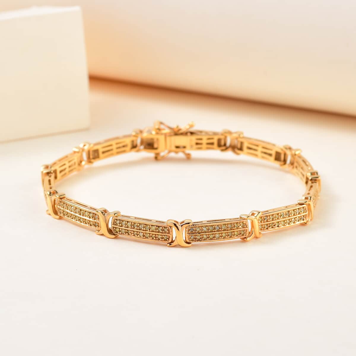 Natural Yellow Diamond I3 2 Row Bracelet in Vermeil Yellow Gold Over Sterling Silver (7.50 In) 1.00 ctw image number 1