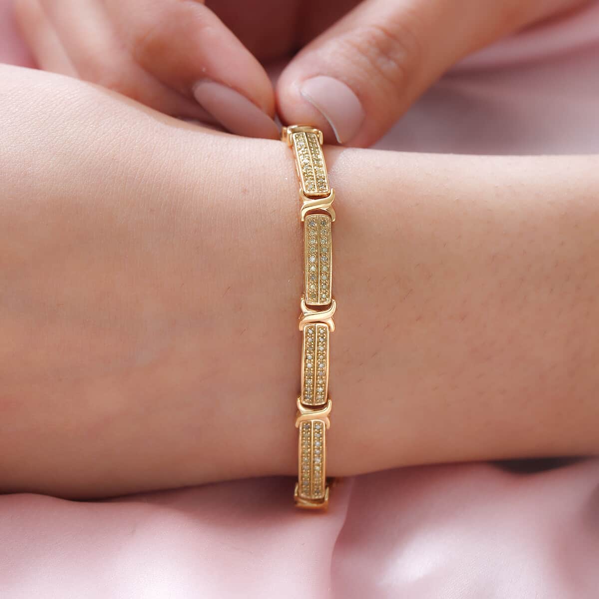 Natural Yellow Diamond I3 2 Row Bracelet in Vermeil Yellow Gold Over Sterling Silver (7.50 In) 1.00 ctw image number 2