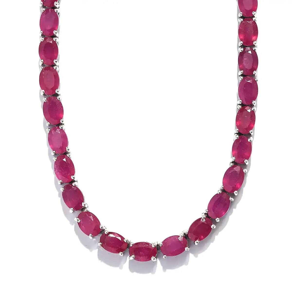 Niassa Ruby (FF) Tennis Necklace in Platinum Over Sterling Silver, Ruby Necklace, Line Necklace, Sterling Silver Necklace 18 Inches 63.00 ctw image number 0