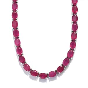 Niassa Ruby (FF) Tennis Necklace in Platinum Over Sterling Silver, Ruby Necklace, Line Necklace, Sterling Silver Necklace 18 Inches 63.00 ctw