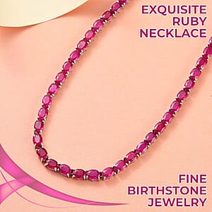 Niassa Ruby (FF) Tennis Necklace in Platinum Over Sterling Silver, Ruby Necklace, Line Necklace, Sterling Silver Necklace 18 Inches 63.00 ctw