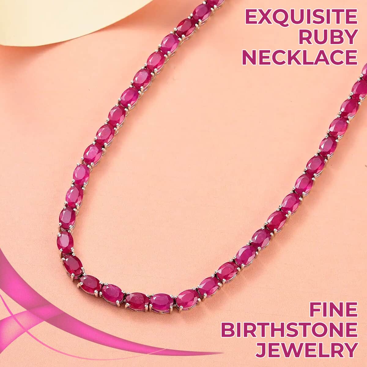 Niassa Ruby (FF) Tennis Necklace in Platinum Over Sterling Silver, Ruby Necklace, Line Necklace, Sterling Silver Necklace 18 Inches 63.00 ctw image number 1