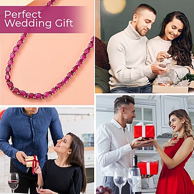 Niassa Ruby (FF) Tennis Necklace in Platinum Over Sterling Silver, Ruby Necklace, Line Necklace, Sterling Silver Necklace 18 Inches 63.00 ctw