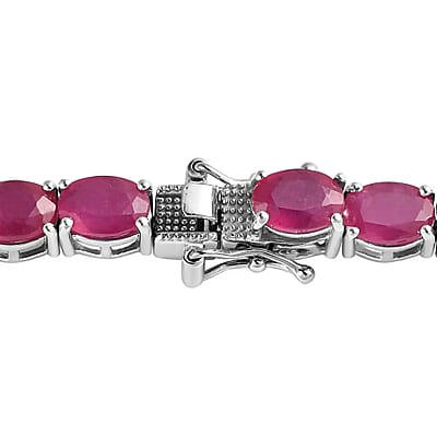 Niassa Ruby (FF) Tennis Necklace in Platinum Over Sterling Silver, Ruby Necklace, Line Necklace, Sterling Silver Necklace 18 Inches 63.00 ctw
