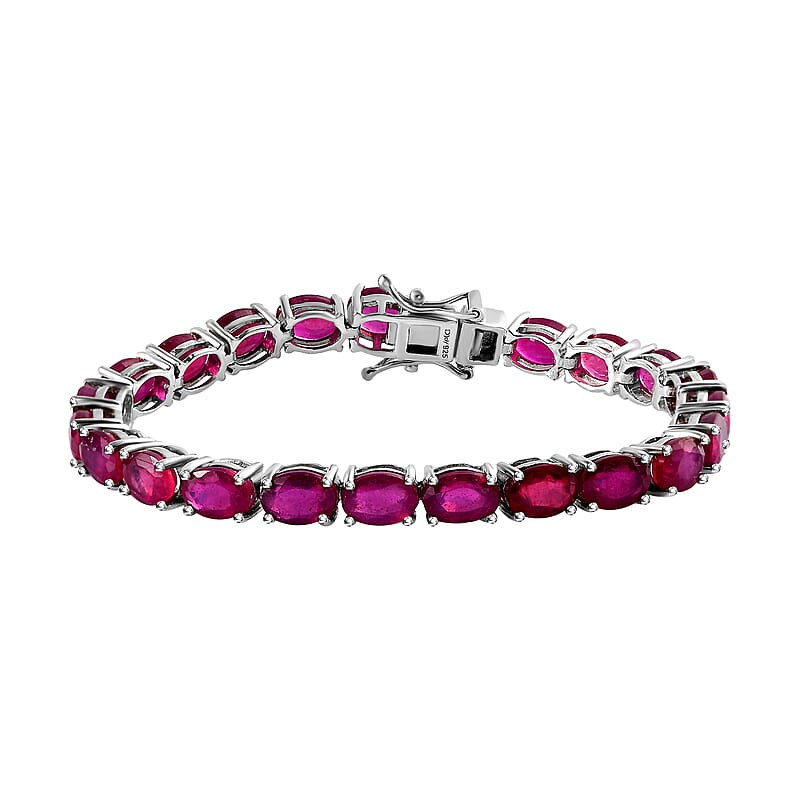 Niassa Ruby (FF) Tennis Bracelet in Platinum Over Sterling Silver (6.50 In) 24.15 ctw