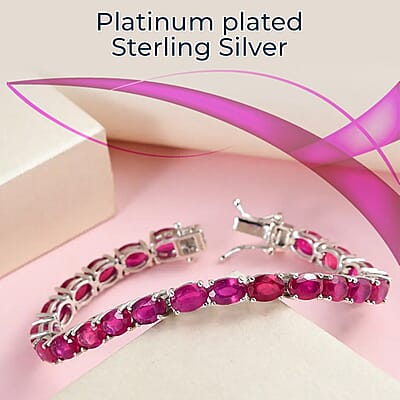 Niassa Ruby (FF) Tennis Bracelet in Platinum Over Sterling Silver (6.50 In) 24.15 ctw