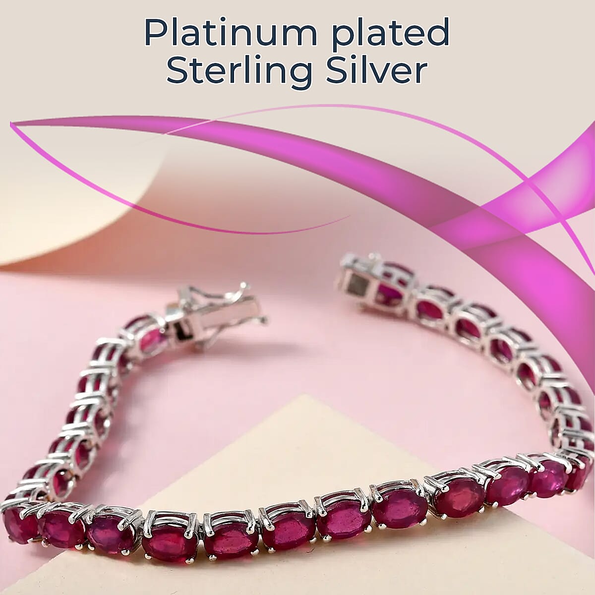 Niassa Ruby (FF) Bracelet in Platinum Over Sterling Silver, Silver Tennis Bracelet (8.00 In) 29.65 ctw image number 1