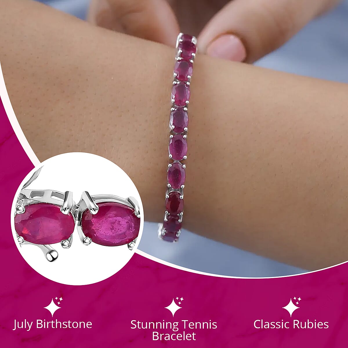 Niassa Ruby (FF) Bracelet in Platinum Over Sterling Silver, Silver Tennis Bracelet (8.00 In) 29.65 ctw image number 2