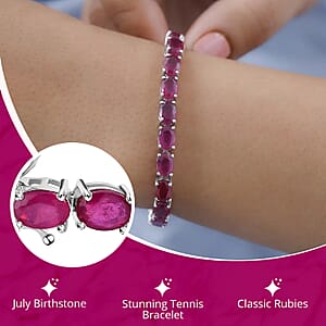 Niassa Ruby (FF) Bracelet in Platinum Over Sterling Silver, Silver Tennis Bracelet (8.00 In) 29.65 ctw