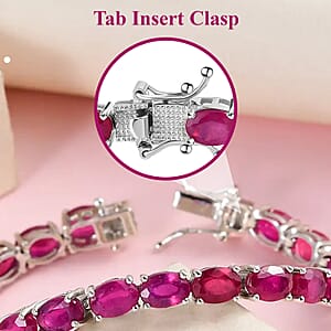 Niassa Ruby (FF) Bracelet in Platinum Over Sterling Silver, Silver Tennis Bracelet (8.00 In) 29.65 ctw