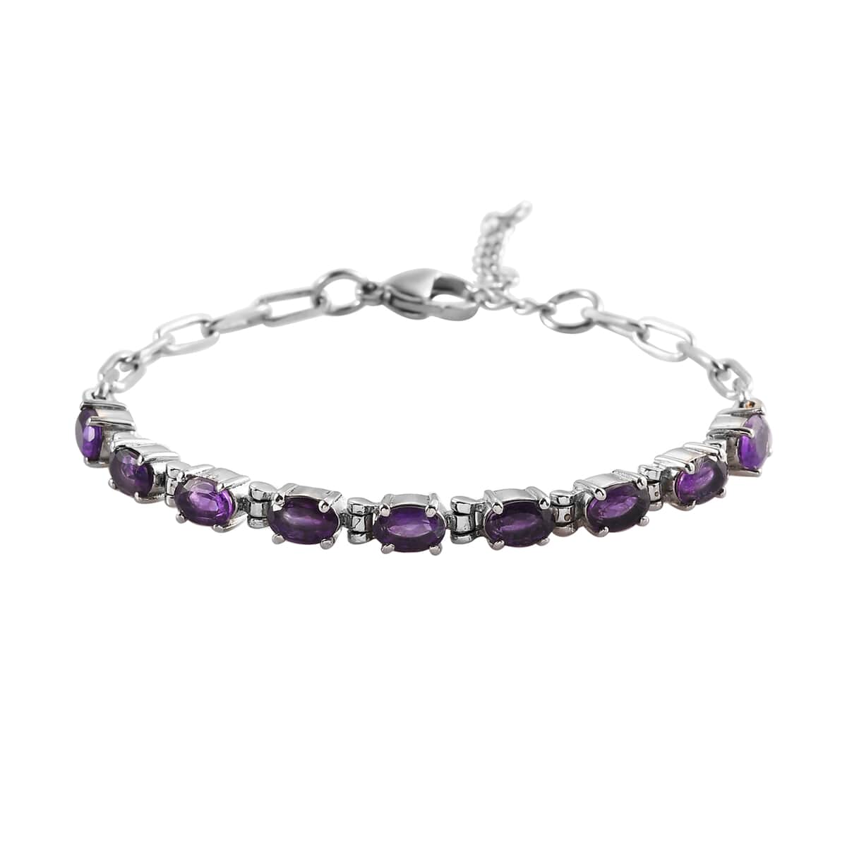 Multi Gemstone Paper Clip Chain Bracelet in Platinum Bond and Stainless Steel (6.50 In) 4.25 ctw image number 0